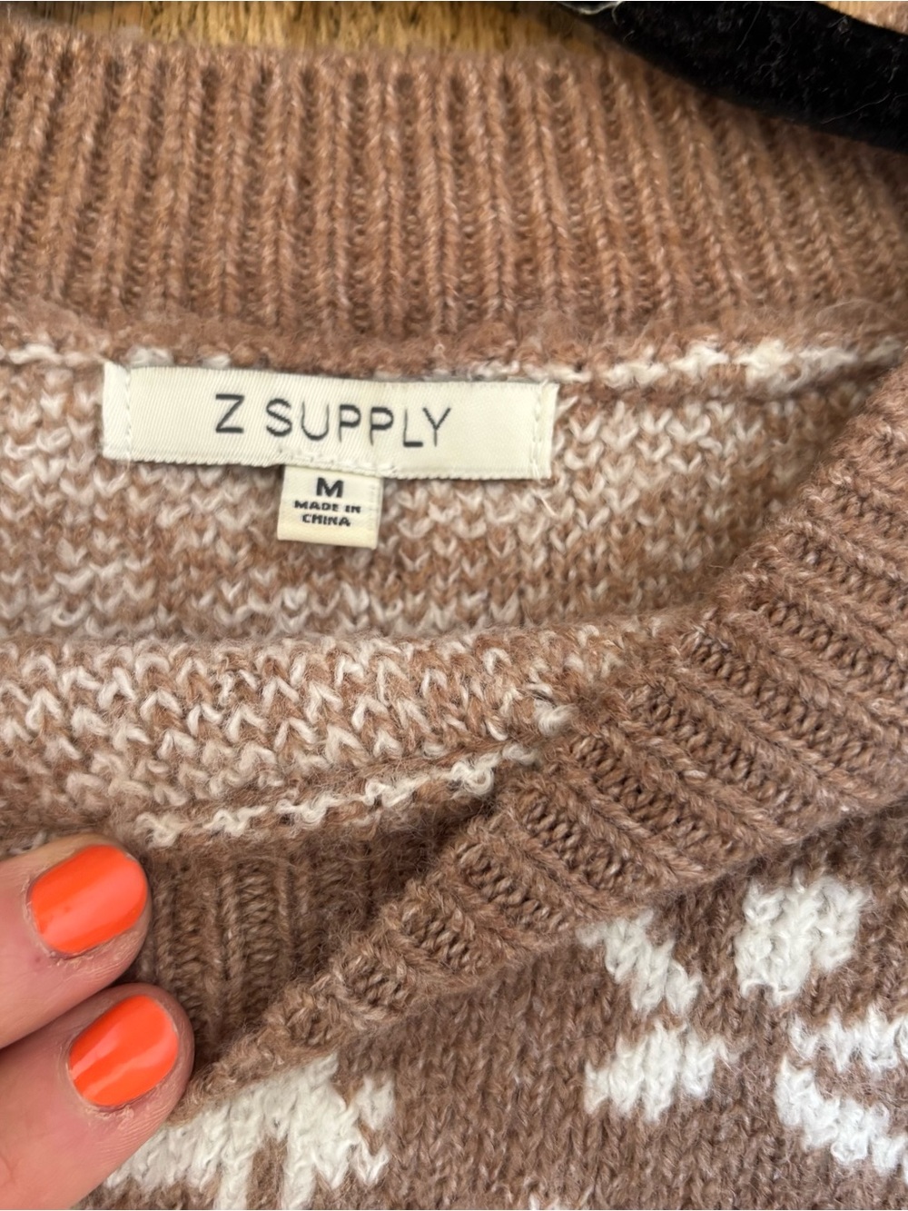 Z Supply Tory Floral Crewneck Sweater in Light Brown and Cream - Picture 5 of 8
